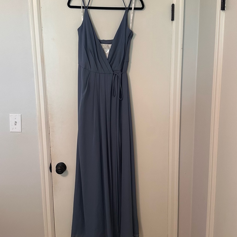 David’s Bridal Chiffon Steel Blue Dress